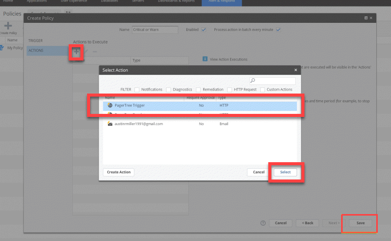 AppDynamics policy action